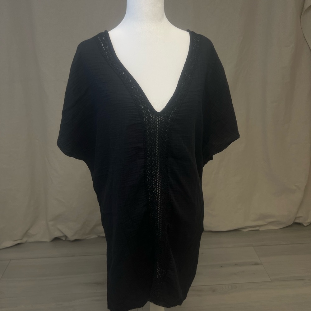 KOL SOL Women's V-Neck Swimsuit Cover‎ Up Black Sz L